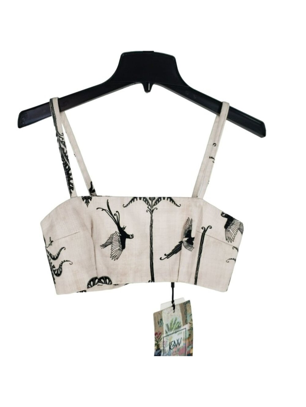 NEW Isla & White Jungle Print Crop Top Cream Black Boho Resort Vacation Chic